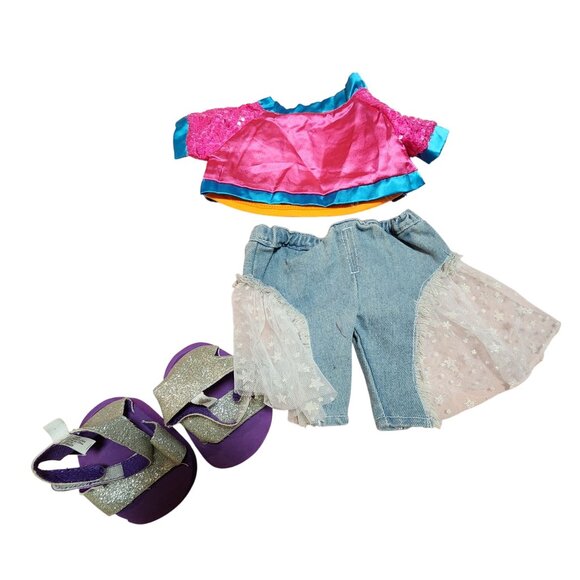 Build a bear bell Bottom jeans shiny top jacket glitter sandals - Picture 2 of 2